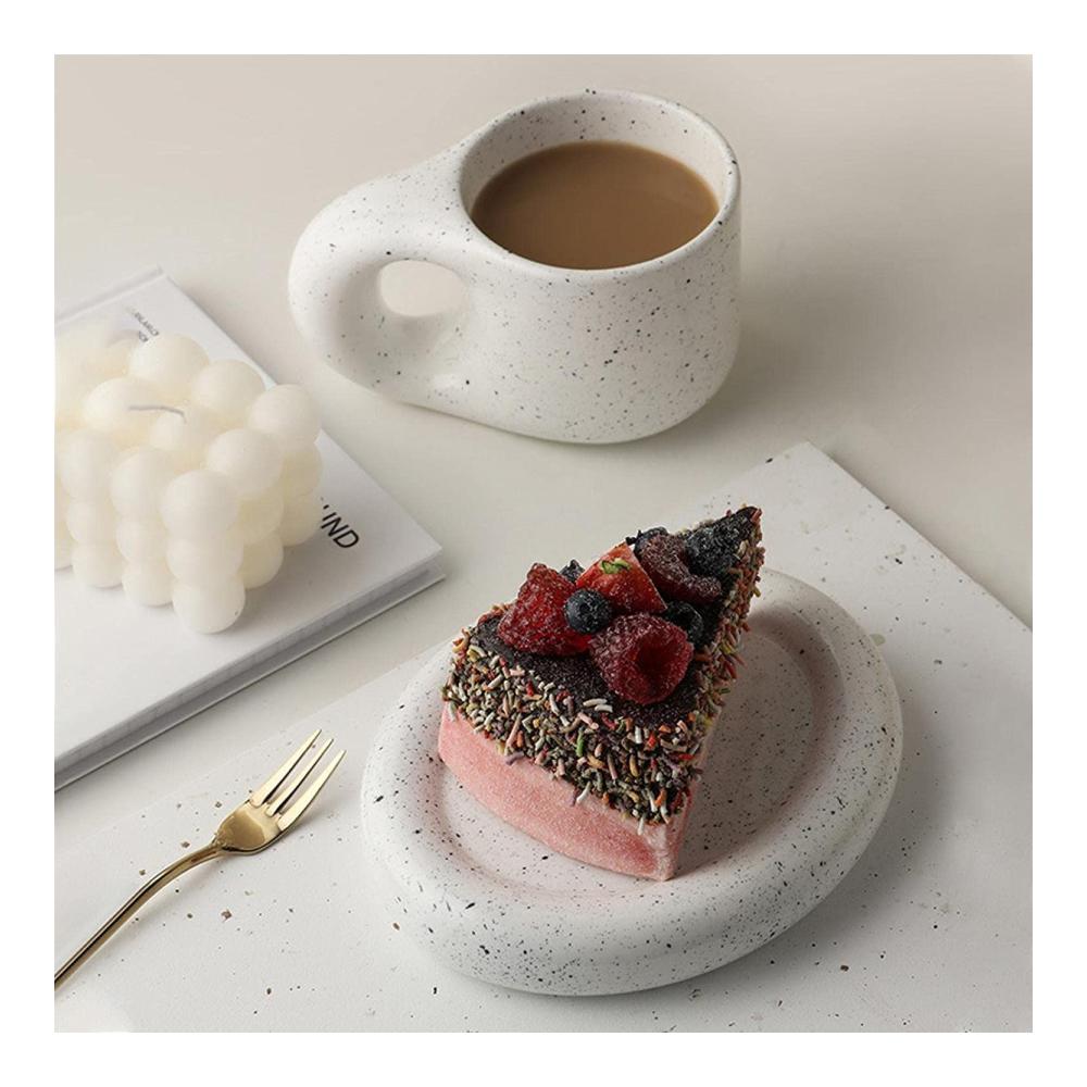 Keramik Tassen- & Untertassensets Kreative Handarbeit mit Fettgriff | Personalisierte 300ml Tasse für Kaffee Tee Milch & Kuchen | Ovaler Teller inklusive