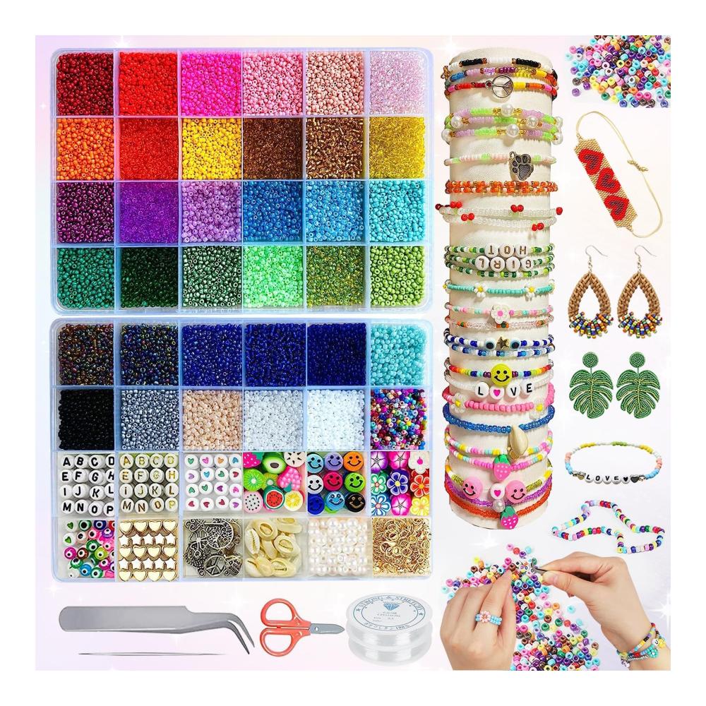 Kreatives Schmuckherstellungs-Set DIY Perlen Armbänder Halsketten Ohrringe und mehr - Umfangreiches Perlen Set für einzigartige Designs - Bracelet Making Kit für individuellen Schmuck - Perfekt für Anfänger und erfahrene Bastler - Entdecke die Welt der Sch