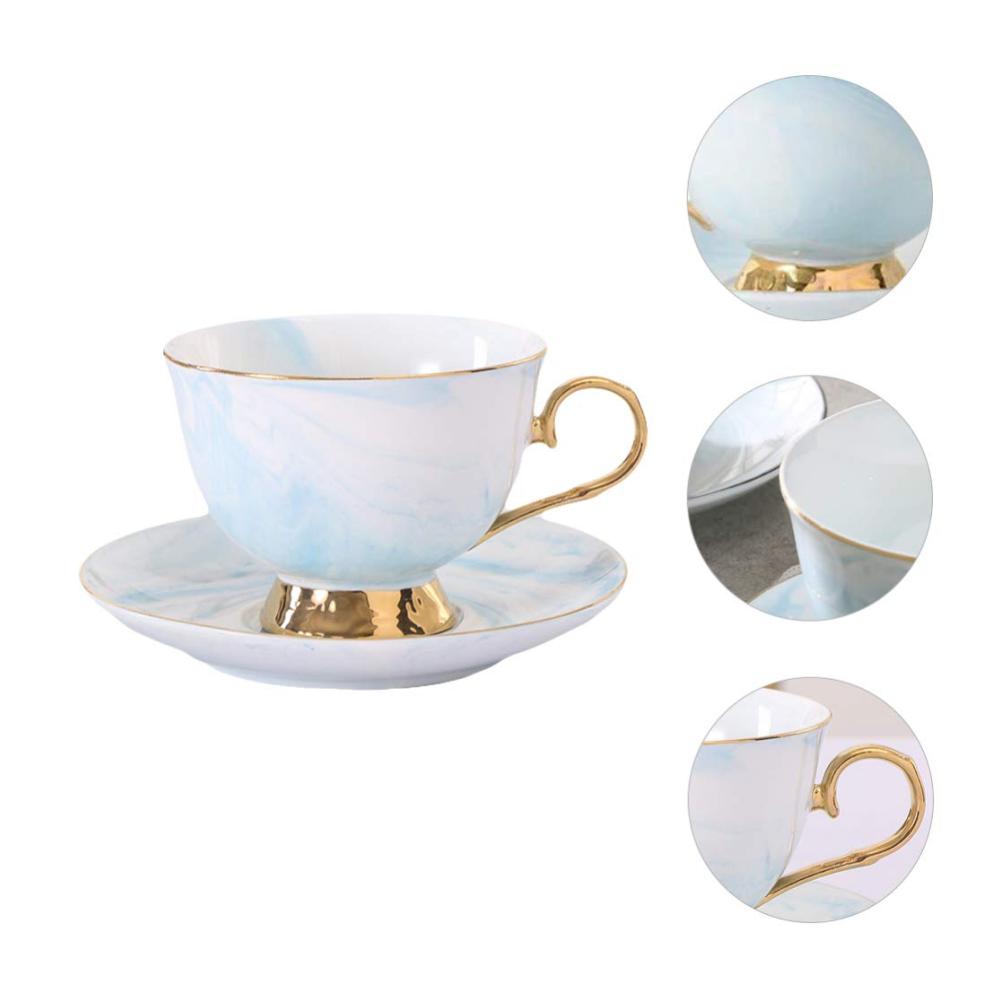 Exquisites Kaffeetassen- & Untertassenset 250 ml edler rosegoldener Rand stilvoller Marmor-Look aus hochwertiger Keramik für perfekten Genuss von Kaffee Tee Latte Mokka und mehr! Ideal für zu Hause oder