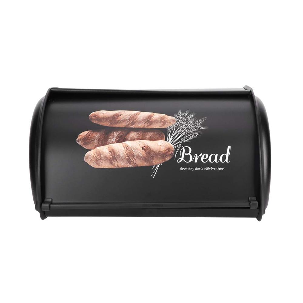 Brotkasten Stilvoller Edelstahl Roll-Top-Design Großes Fassungsvermögen Metallkonstruktion Schwarzer Brothalter für die Küchentheke - Moderne Lebensmittelaufbewahrung für die