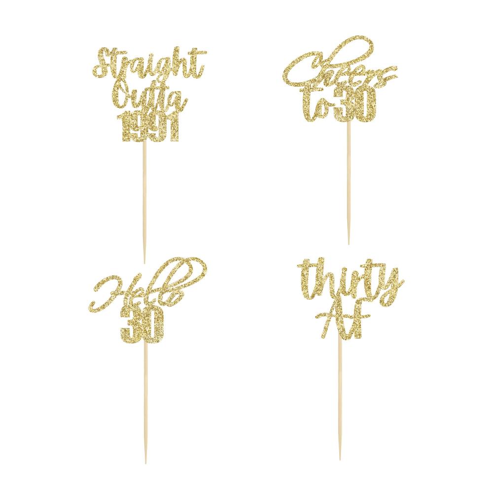 Verzaubern Sie Ihre Geburtstagsfeier mit Eleganz 48-teiliges Tortendekorationsset Gold Glitter - Hello 30 Cupcake Topper Jubiläumsfeier-Zubehör mit Glitzer für den perfekten 30. Geb