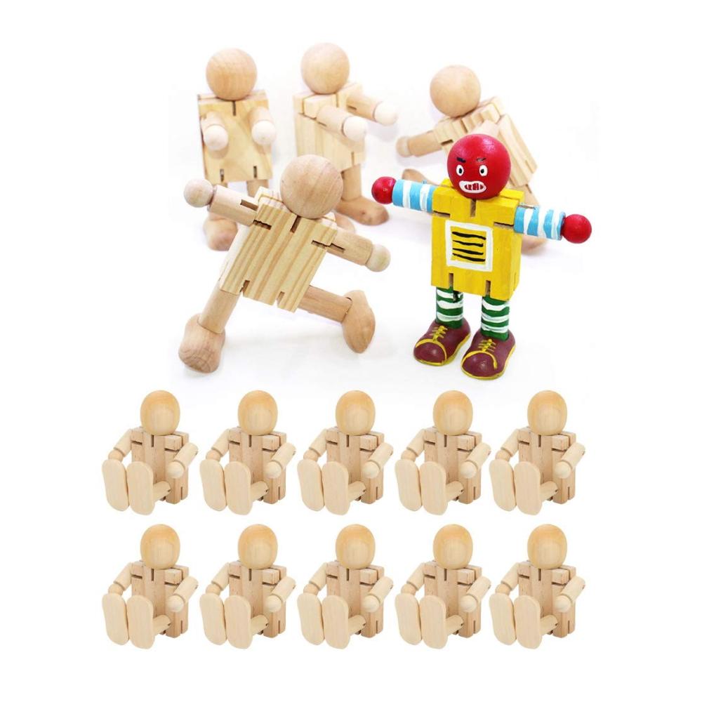 10 Stück Unlackierte Holzroboter Figuren für DIY-Malerei – Kunsthandwerk aus unbehandeltem Holz – Perfekt für kreative Projekte und Bastelspaß