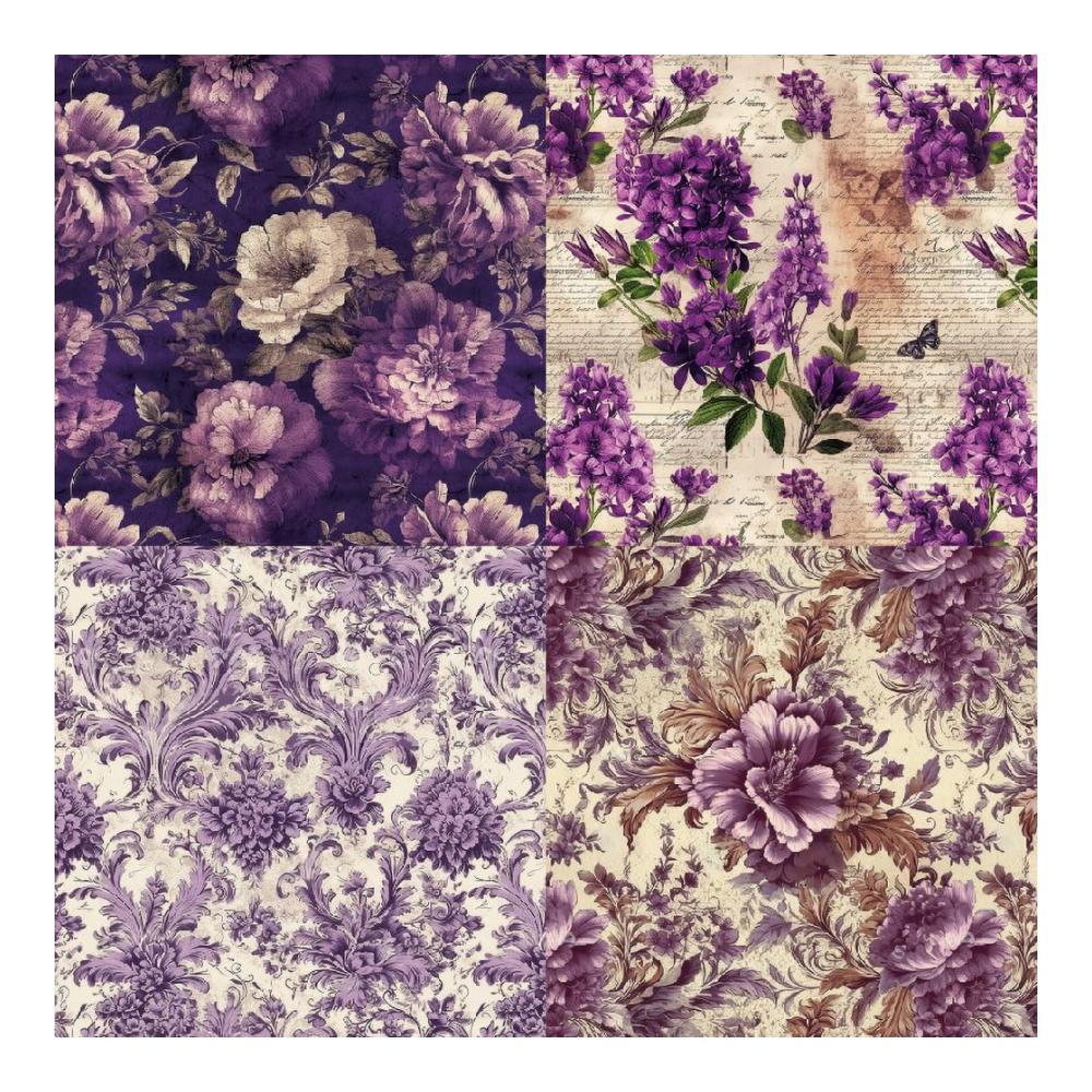 Dekorpapier Lila Blumenmuster Design - 24 Blätter 152x152cm - Einseitig Bedruckt - Bastelpapier für Karten Hochzeit & Gestaltung