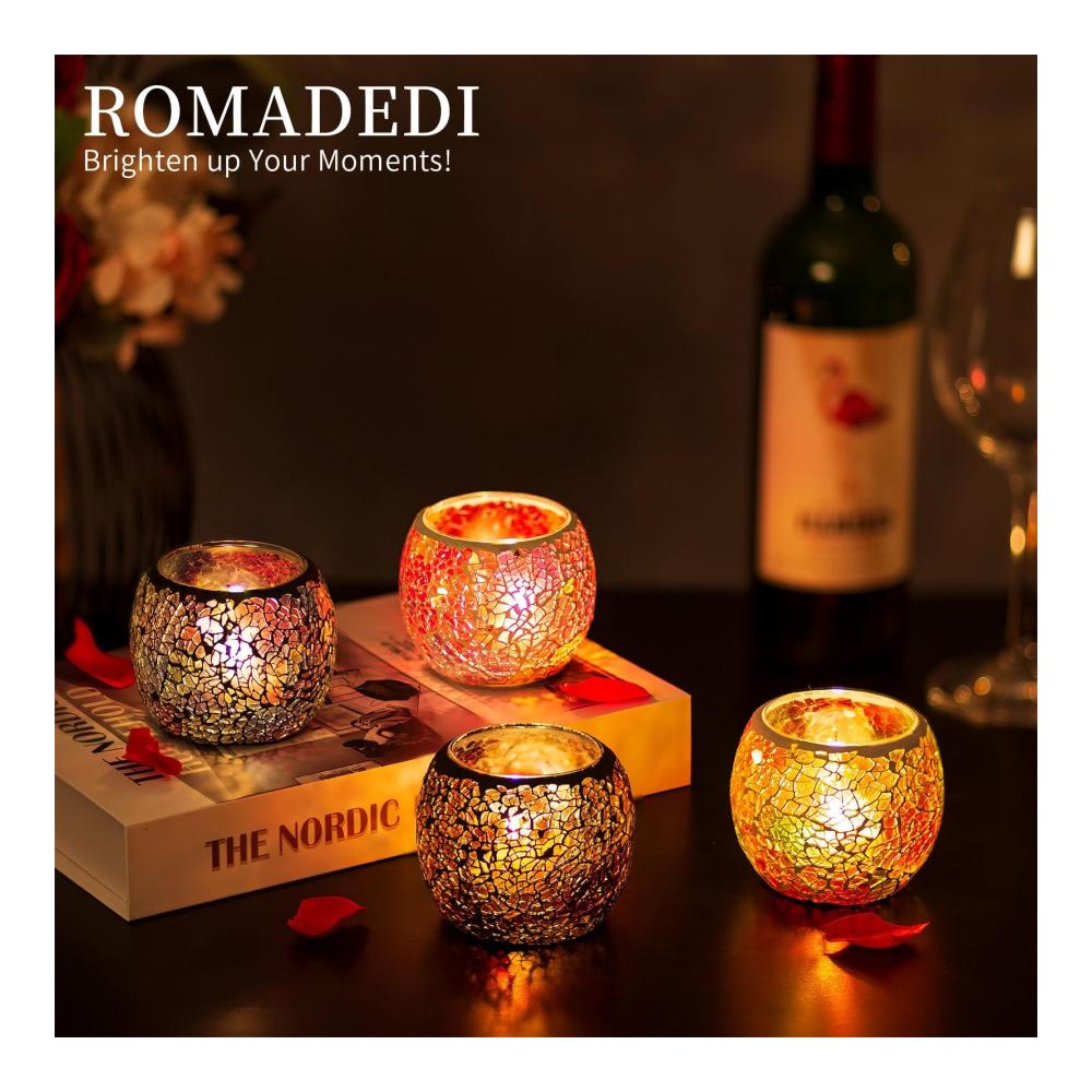 Erleuchten Sie Ihr Zuhause Bunte Mosaik Teelichthalter Glas - 4er Set für Votivkerzen & Teelichter. Orientalisches Windlicht für Geburtstag Haus Wohnzimmer & Tischdeko. Entdecken Sie die Magie der Beleuchtung