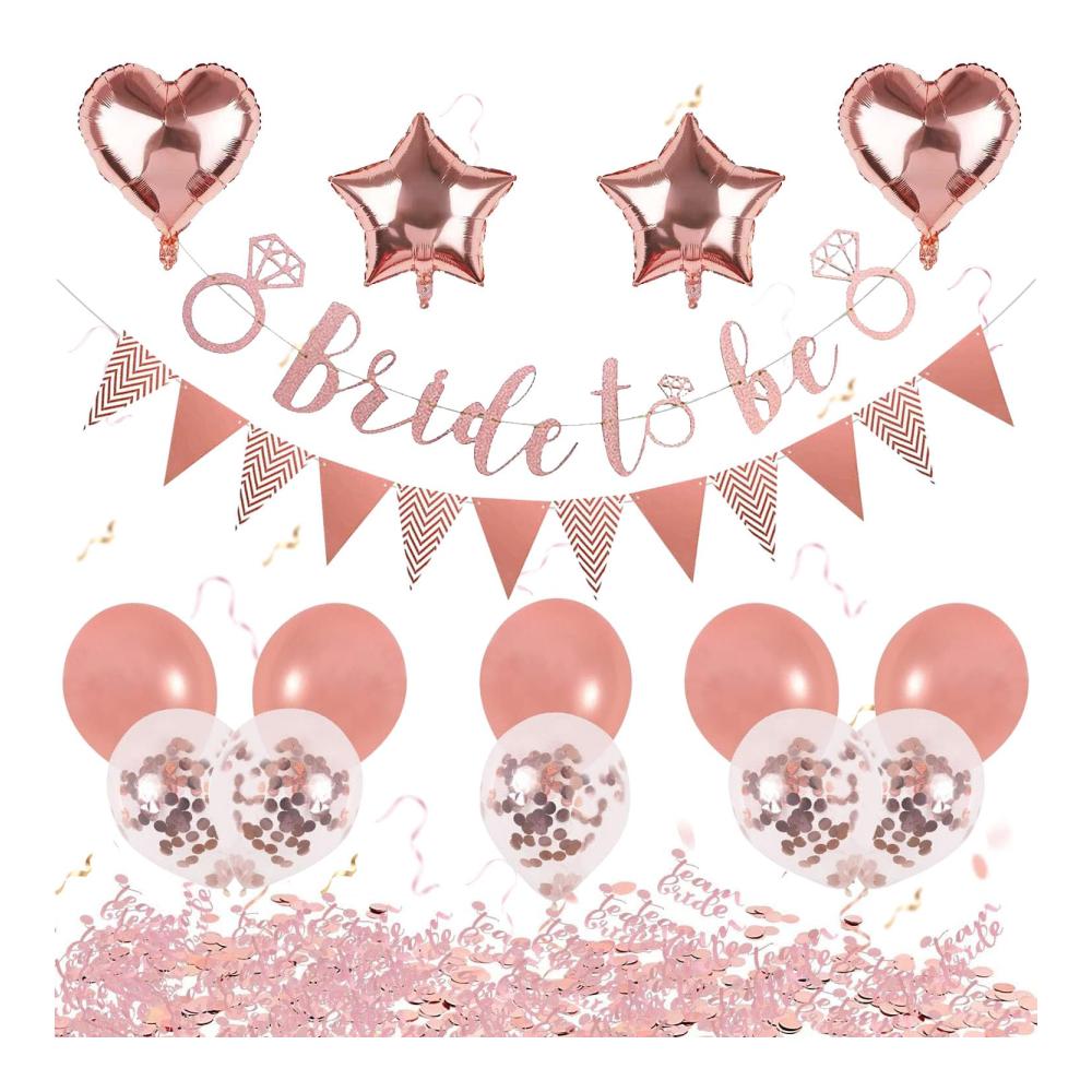 Luxuriöse JGA Deko Accessoires Set - Rosegold Partyzubehörsets für Junggesellenabschied Frauen - Deko Luftballons Konfetti Banner und mehr für unvergessliche Bridal Shower Feierlichkeiten