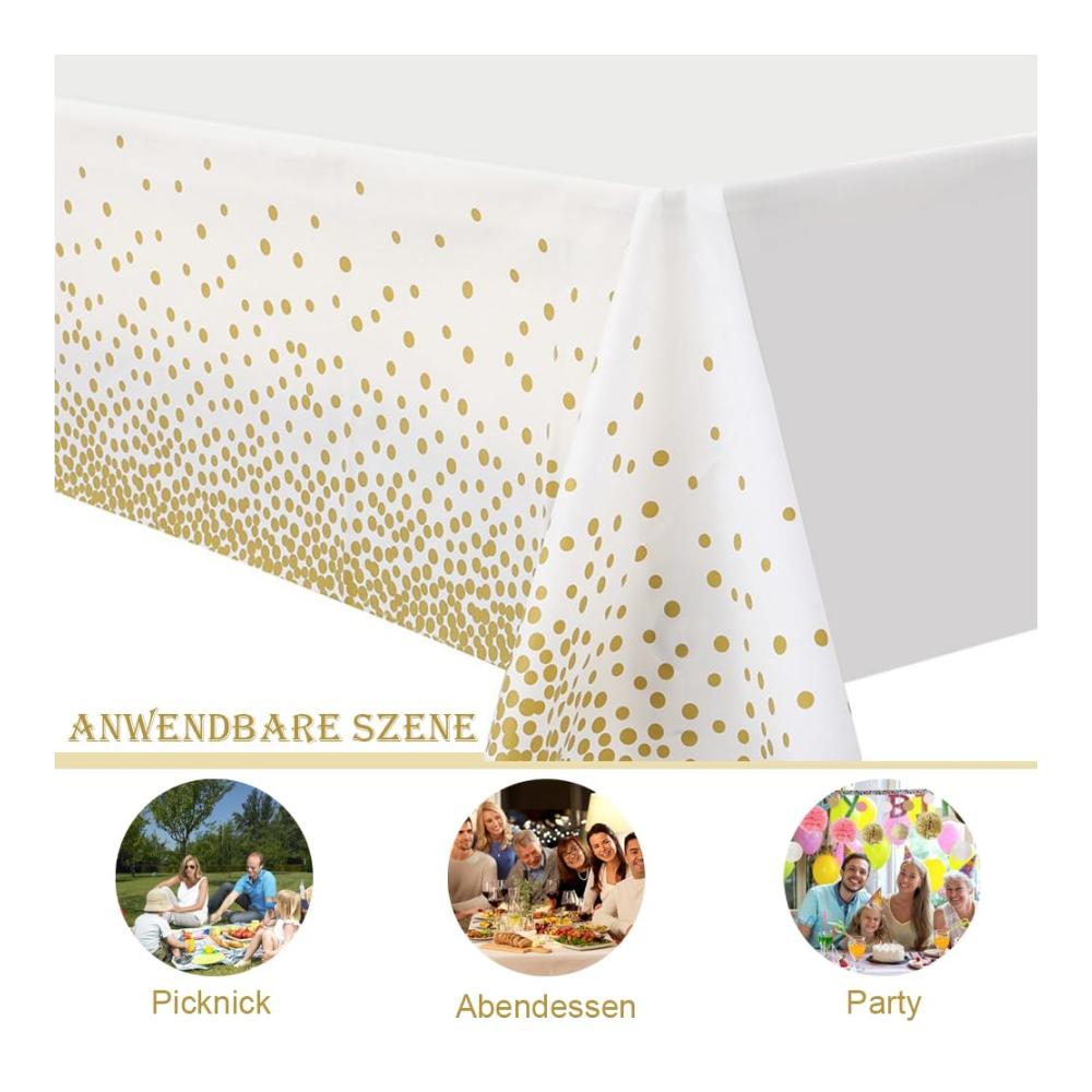 Einweg Tischdecken Set - 4er Pack Geburtstag Punkt Tischtücher wasserdicht - Rechteckiges Tischtuch für Party Picknick Jubiläum - 274x137cm