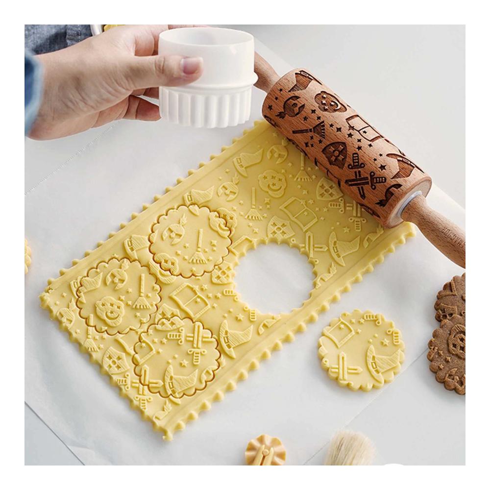 Magisches 3D-Prägeholz Teigroller - Harrys Geprägter Nudelholz 25CM für Zauberhafte Backkunst - Ideales Backzubehör für Fondant Teig Pizza und Kekse