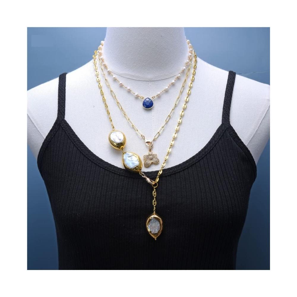 Veredeln Sie Ihren Zimmerbrunnen Schmuck Weiße Keshi-Perlen mit blauem Lapislazuli verziert mit blumigem Charme perfekt für eine Statement-Halskette für Frauen - 17-26 Zoll erfüllt QINTINY