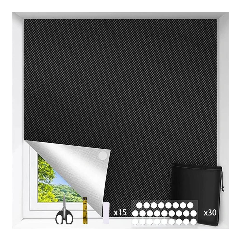 Seitenzug- & Springrollos für Fenster 100% Lichtschutz Verdunkelungsrollo 300x145 cm in Schwarz – Inklusive 30 Saugnäpfen & 15 Klettverschlüssen Ideal für Schlaf- & Kinderzimmer