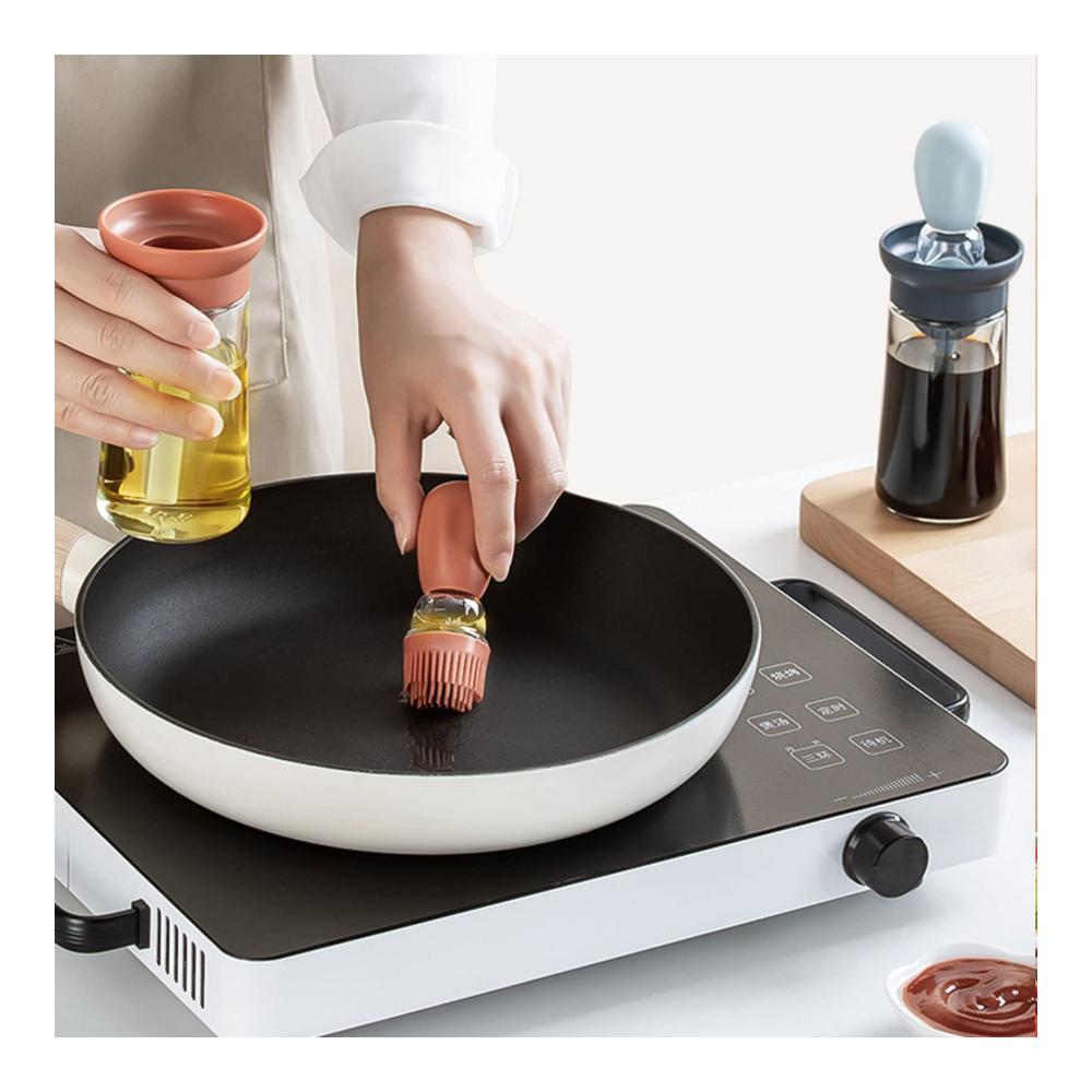 Flaschenkörbe & -träger oushebck Ölflasche mit Pinsel Silikon PP Sieb & PE Saugschlauch Borosilikatglas Skala - Ideal für Speiseöl Olivenöl Salat BBQ Pasta Grillen