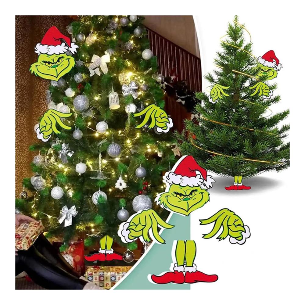 Verbesserte Grinch - Weihnachtsbaumspitze Große Grinch-Weihnachtsbaum Elf Weihnachtsdekorationen Grinch-Weihnachtsbaumspitze Kopf Arm und Beine für Baum Weihnachtsfeierbedarf B (L