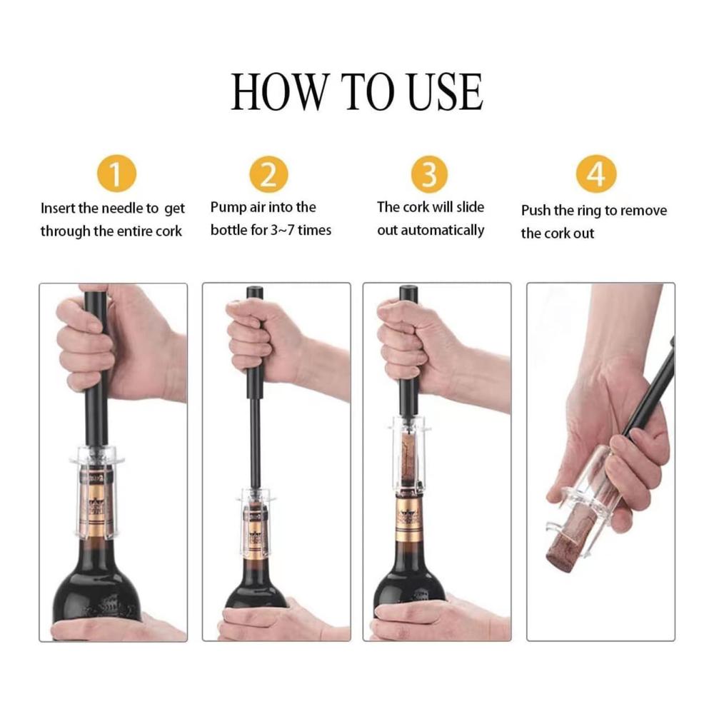 Entdecken Sie den ultimativen Weinöffner Manueller Luftdruck-Flaschenöffner mit Zubehör-Set für Weinliebhaber – Korkenzieher Weinzubehör-Geschenkset (2er Pack schwarz