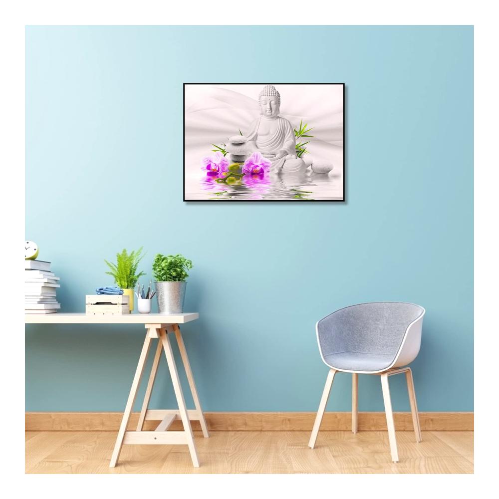Diamant Malerei Buddha Orchideen Set | Vorbedrucktes Kreuzstich Kit für Erwachsene | 40x30cm Buddha Bild zum Sticken mit Diamanten | Malen nach Zahlen für Anfänger | DIY Diamond Painting