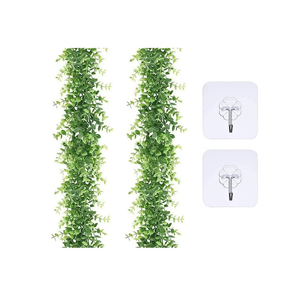 2er Set Kunststoff Eukalyptus Pflanzen - Hängende Rebe & Girlande für Hochzeit Garten Küche & Büro Dekoration - Inklusive 2 Haken