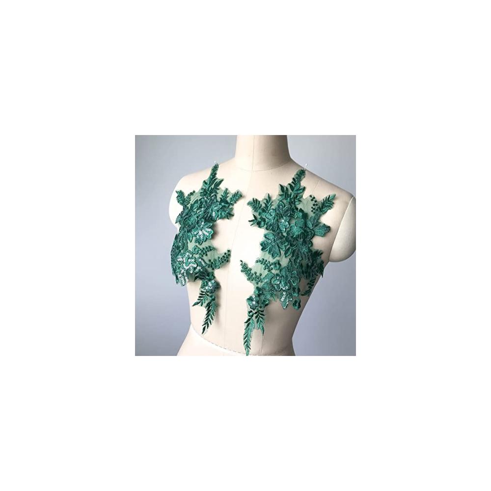 Entzückende Hochzeitskleid Verzierungen HONGYO 1 Paar Bestickte Spitze Stoffblumen-Patches - DIY Spitzenapplikationen in Grün Schwarz & Weiß