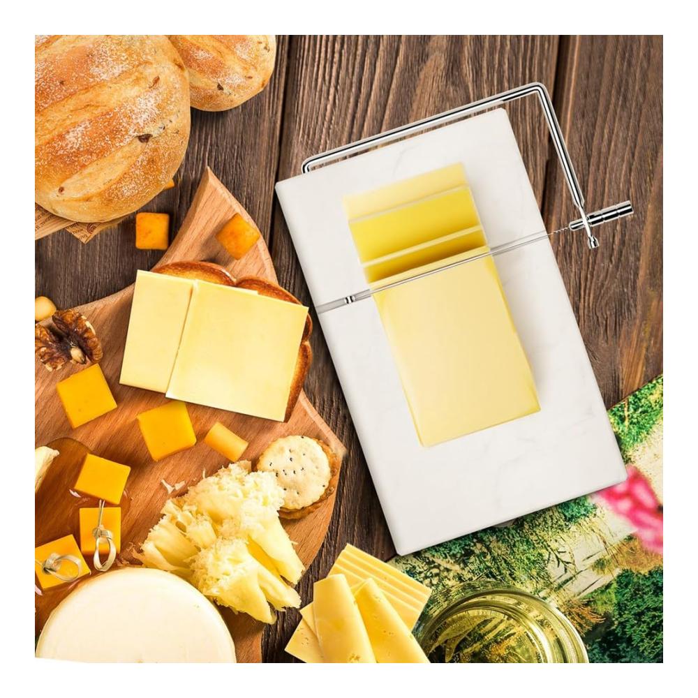 Premium Käsemesser Set - Käsehobel mit Marmorplatte & 5 Ersatzdrähten - Hochwertiger Käseschneider für Küchenprofis - Langlebiges Küchenwerkzeug für perfekte Käseschnitte
