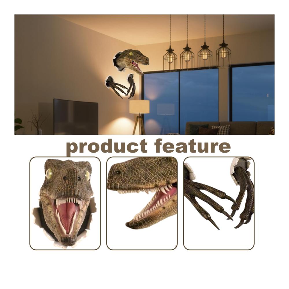 Beeindruckende Wandskulptur Realistischer Dinosaurierkopf für einzigartige Wandgestaltung - Hochwertige 3D-Dinosaurier-Wandkunst aus Harz - Perfektes Schlafzimmerzubehör für Dino-Fans zu Hause