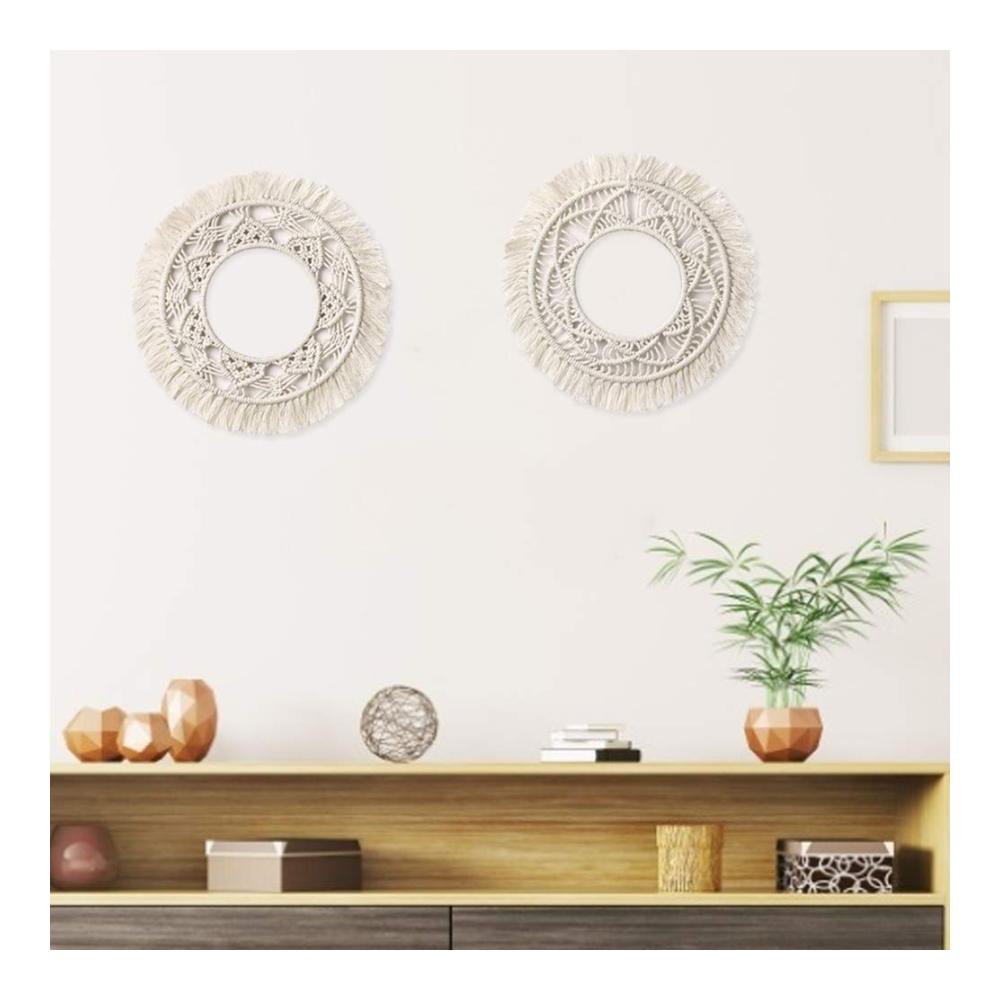 Boho-Chic Makramee Wandspiegel Rahmen - Handgefertigter Runder Dekor-Rahmen für Zuhause - Hängende Wanddekoration ohne Spiegel - Stilvolle Böhmische Akzente (Typ B