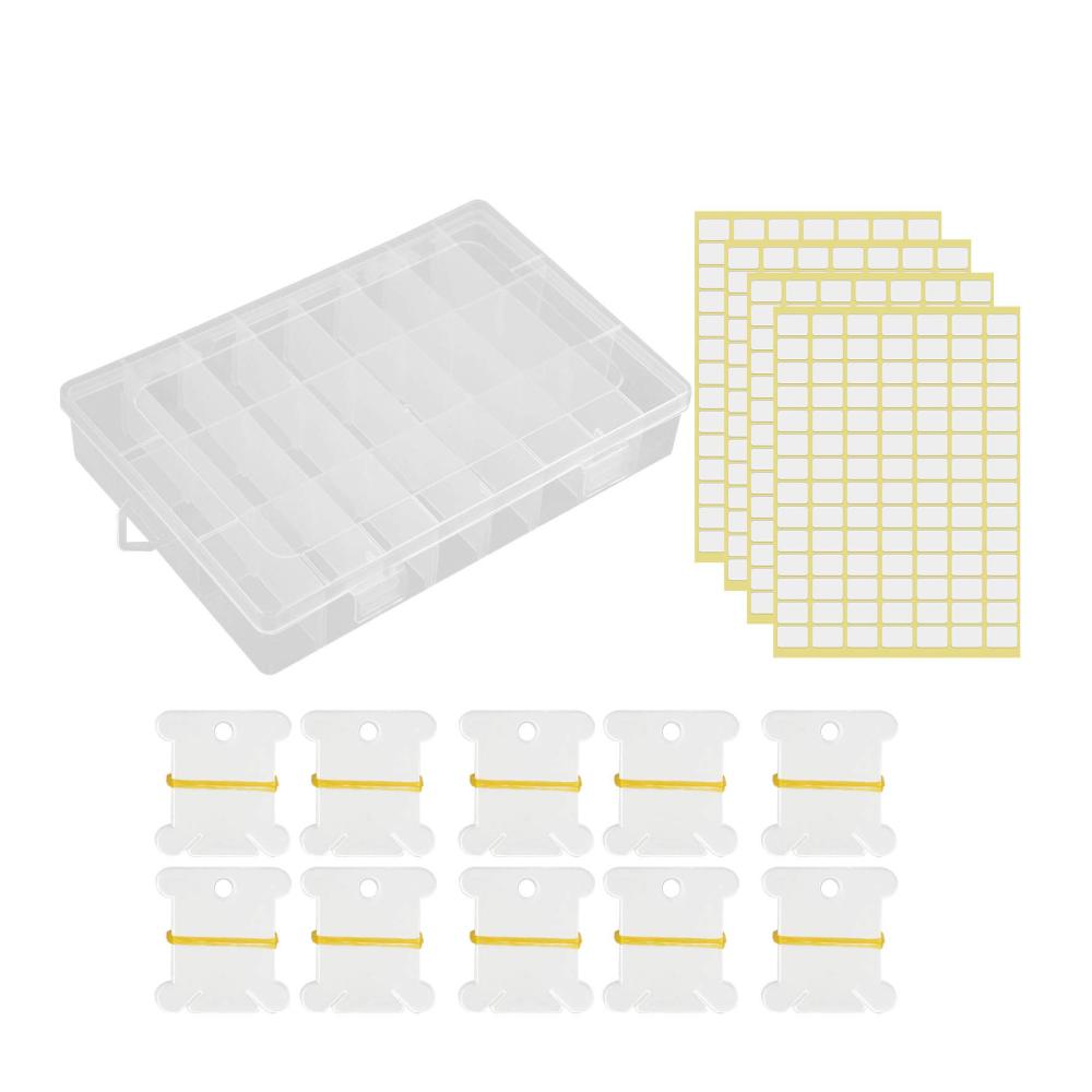 Organisieren Sie Ihr Stickgarn perfekt! 100 Plastikseide Spulen & Aufbewahrungsbox mit Zahnseide Nummer Aufklebern für Nähen & Basteln. DIY Stickgarn Aufbewahrungssystem für müheloses Crafting