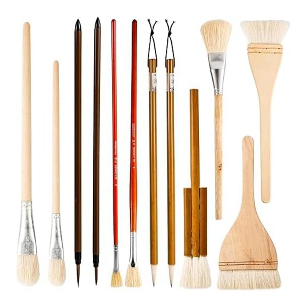 Hochwertiges 12-teiliges Pinsel-Set für Künstler und Studenten - Perfekt für Acryl Aquarell und Keramikglasurmalerei - Ideal für Kinder und Erwachsene zum Zeichnen und Malen