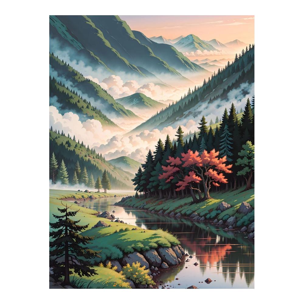 Entdecken Sie die Magie des Zählbare-Sets ECUCU Kreuzstich-Stickset für Erwachsene - Berge Wald Flusslandschaft A - 11CT gestempelt - DIY Nadelarbeit - Stickerei-Kreuzstich-Set - Komplette Reihe von Starter-Sets für Anfänger. Tauchen Sie ein in kreative Meisterwerke