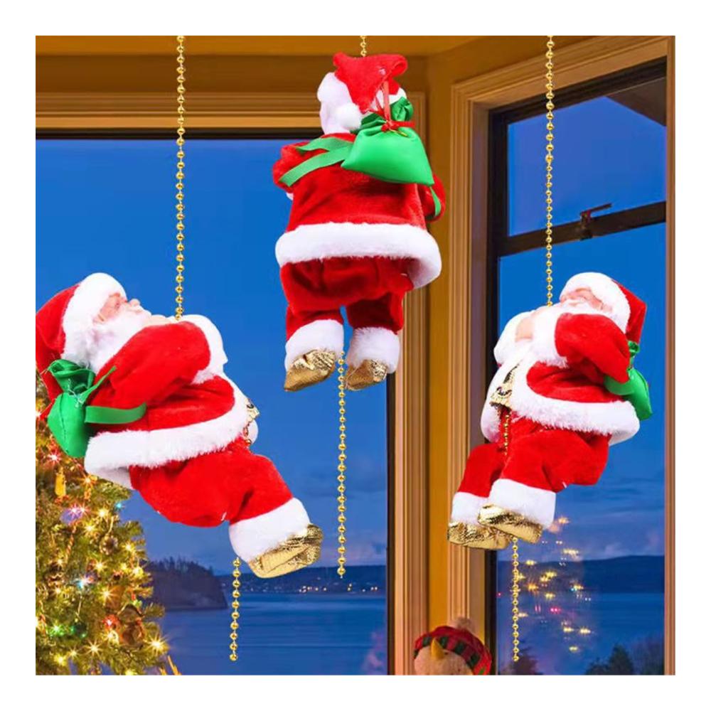 Elektrischer Weihnachtsmann Klettert Seil mit Musik - Dekorativer Zierschmuck für Weihnachtsbaum Fenster & Wände