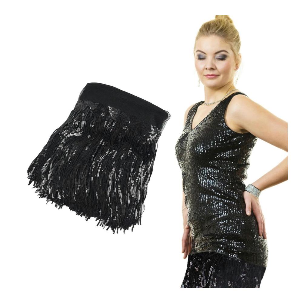 10 Yard Fransen-Borten mit Pailletten Schwarz Silber Dekorationen – Perfekt für DIY Kleidung Vorhänge und mehr! Hochwertige Stickerei Polyester Nähzubehör-Silber enthalten. Entdecken Sie kreative Möglichkeiten