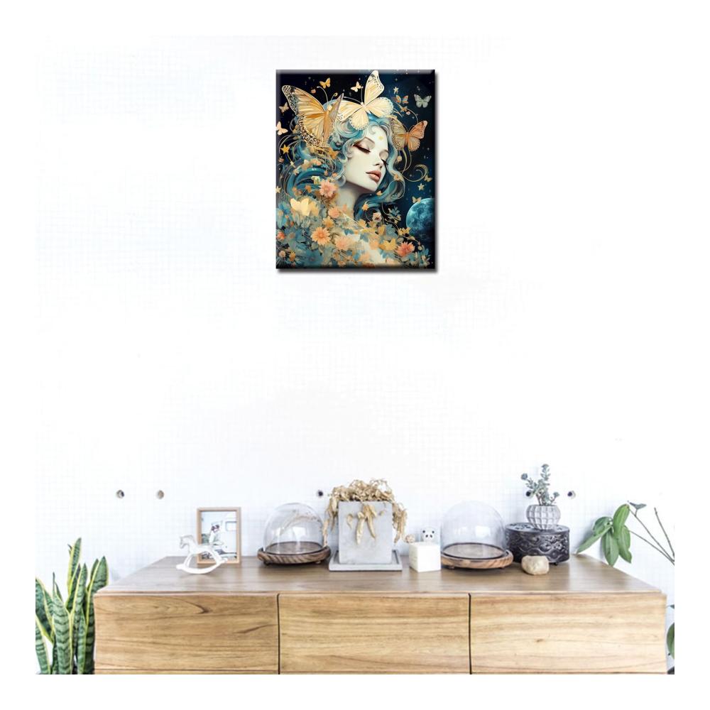 Entdecken Sie die Magie des Malens mit unseren Malsets - Schmetterlingsfrau Malen nach Zahlen für Anfänger DIY Digital Ölgemälde Kit auf Leinwand mit Pinseln und Acrylpigmenten. Verleihen Sie Ihrem Zuhause mit Mondsternen einen kreativen Stil! 40x50 cm (Rahmen