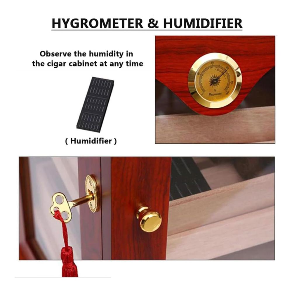 Premium Zigarren-Humidor aus Zedernholz | Digitales Hygrometer & Feuchtigkeitsgerät inklusive | Platz für 100 Zigarren | Ideales Barzubehör-Geschenkset für Zigarrenliebhaber