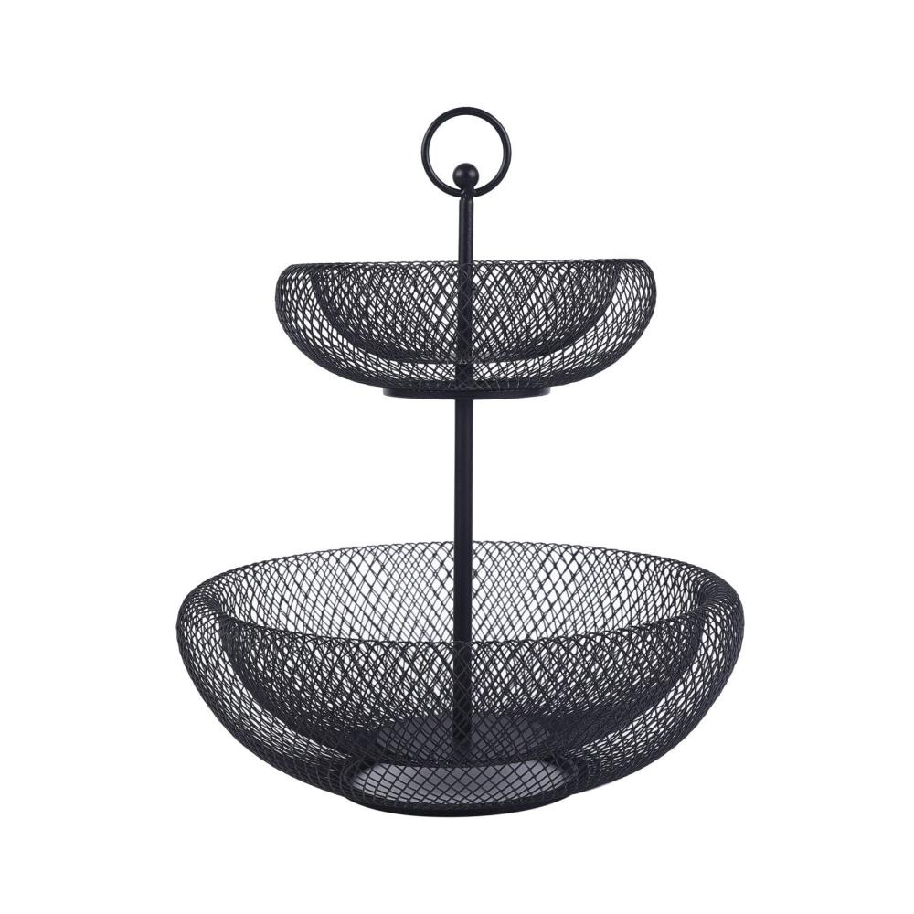 Froulaland Premium Obstkorb 2 Etagen – Stilvolle Obstschale mit Metallgestell – Küchen Dekor in Schwarz/Gold – Praktische Aufbewahrung für Früchte – Modernes Design für Ihre Küche