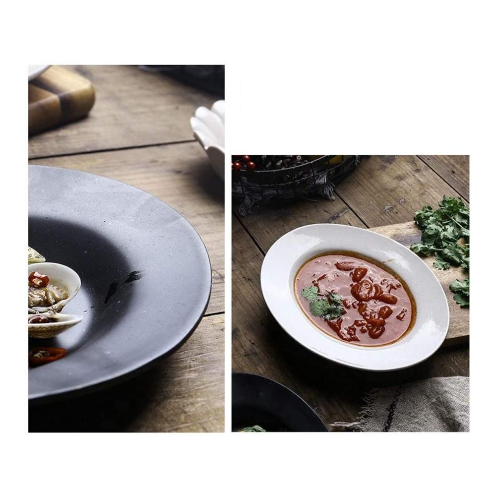 Exquisite ovale Suppenteller - Premium Keramik für Japanische Küche - Tiefe Teller für Pasta und mehr - Weißes Geschirrset für den Haushalt
