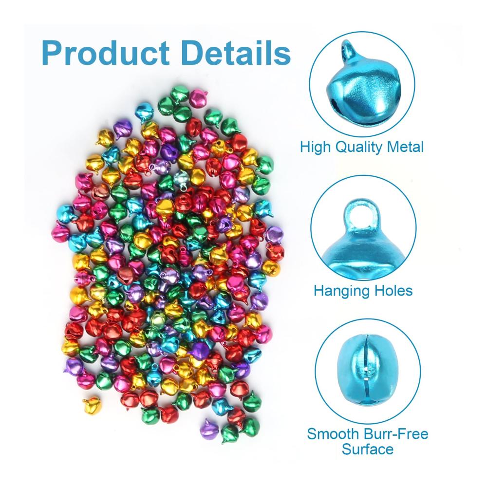 Weihnachtlicher Baumschmuck Glocken - 200 bunte Metallglöckchen 12mm für DIY Basteln & Weihnachtsdekoration - Glöckchen mit Öse ideal für Handwerk Haustier Schmuckherstellung - Festliche Glockenringe