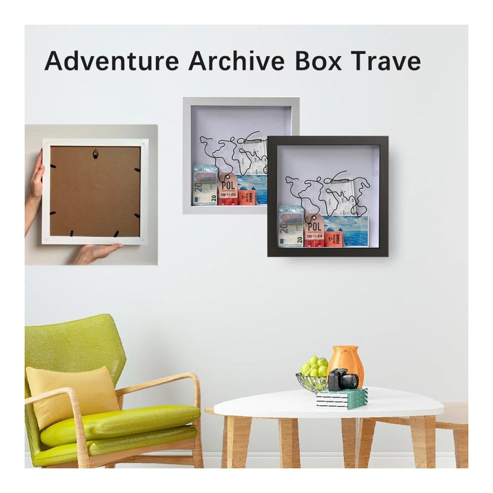 Entdecken Sie den Objektrahmen Weltkarten- und Flugzeugdesign-Abenteuer-Archivbox - Ideal für Andenken Auszeichnungen Hochzeiten und mehr! (12x12 Zoll