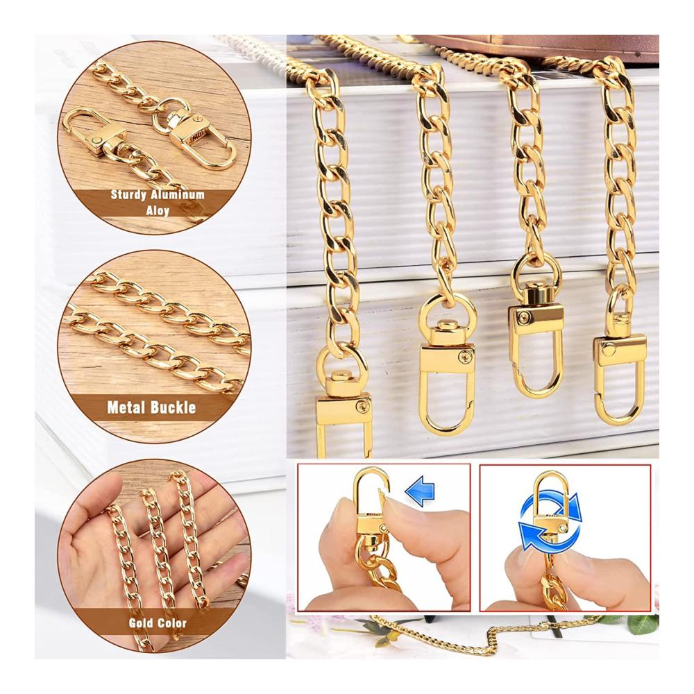Exklusive Handwerkskunst Hochwertige Taschenkette Set (4 Stück) - Goldene Umhängetaschenkette und Schulterriemen (40/60/100/120cm) für stilvolle Damenhandtaschen. Perfekt für Taschenherstellung Basteln Malen & Handarbeiten