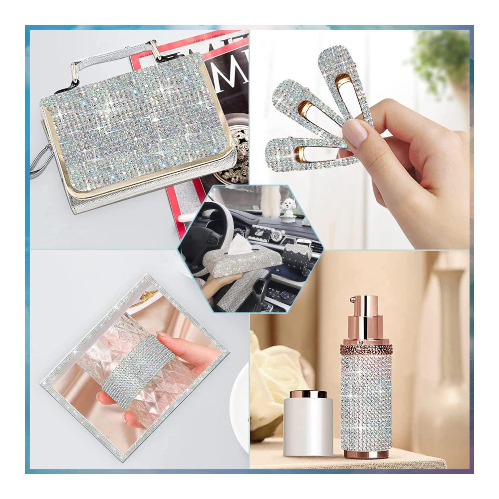 Bänder - Strasssteine Selbstklebend Kristall Diamant Band 4 Rollen - Glitzersteine Silber Strassband für DIY Deko - Perfekt für Kunsthandwerk Auto Telefon Hochzeit & Geburtstag