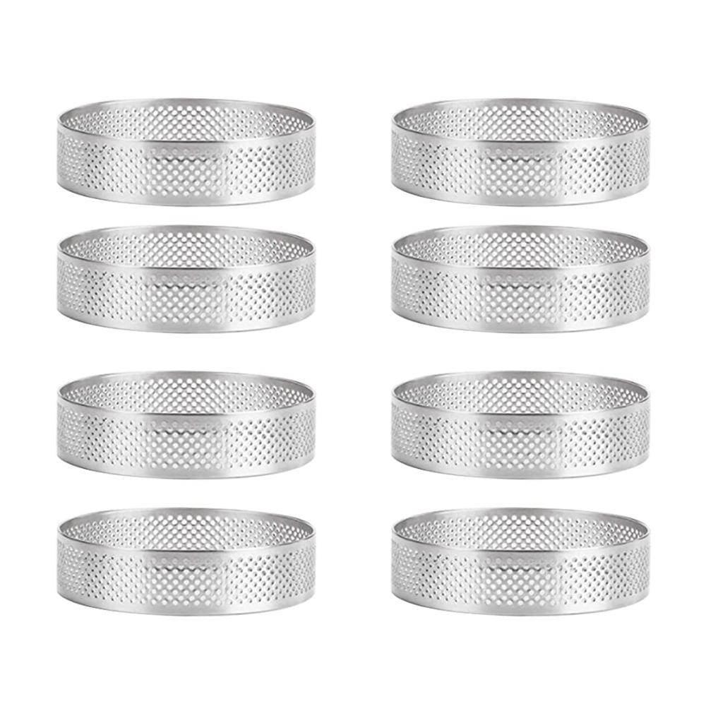 8 Teiliger Rostfreier Torten Ring Set - Hitzebeständiger Perforierter Kuchen Mousse Ring - Runder Doppelt Gerollter Torten Ring - Hochwertige Metall Form (10 cm Durchmesser) - Ideal für Backen und Konditore