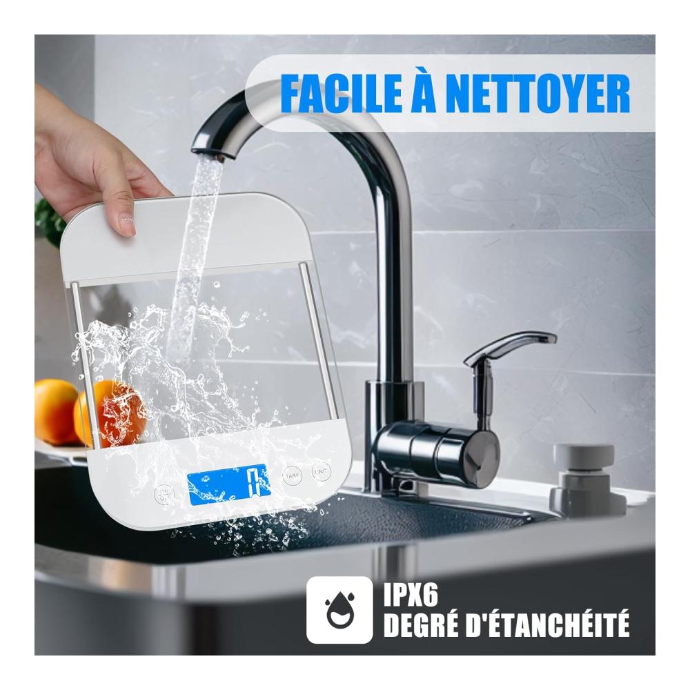 Digitale Küchenwaagen Präzise 15kg Haushaltswaage mit Wasserdichtem Glaspanel Sensor-Touch und Typ-C Aufladung. Inklusive Batterien für müheloses Backen und Kochen