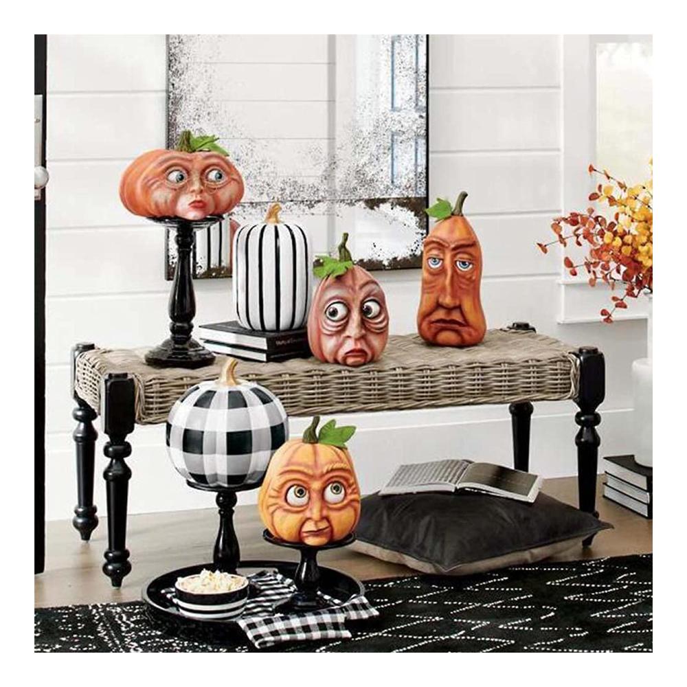 3D Halloween Kürbis Dekorationen - Lebendige Kürbisse mit Gesichtern für Ihr Spukhaus - Dekorative Kürbisfamilie für gruselige Halloween-Dekorationen - Zierschmuck inklusive