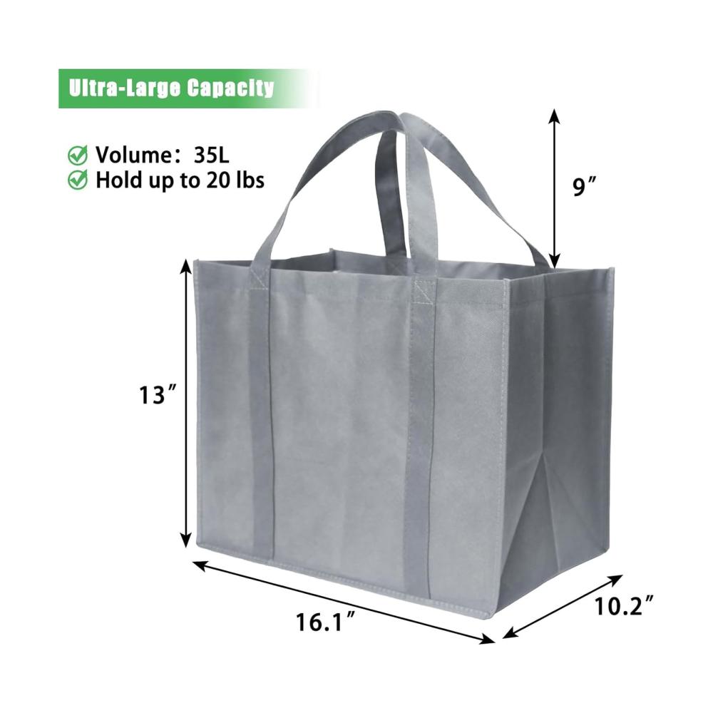 10er-Pack Schwarze Faltbare Einkaufstaschen – Wiederverwendbar & Langlebig – Ideal für Große Lebensmittelmengen – Lange Griffe – 35 Liter – 41x26x – Umweltfreundlich