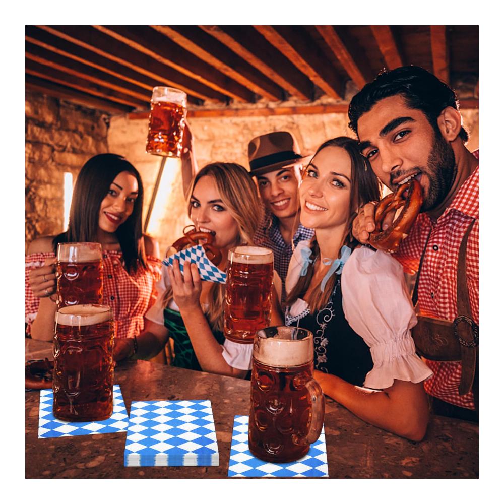 Servietten Wentsent 40 Stück Oktoberfest Bayrisch Motivservietten Blau-Weiß Kariert für Bierfest & Gastronomie 33x33cm - Deko Tischdeko Party