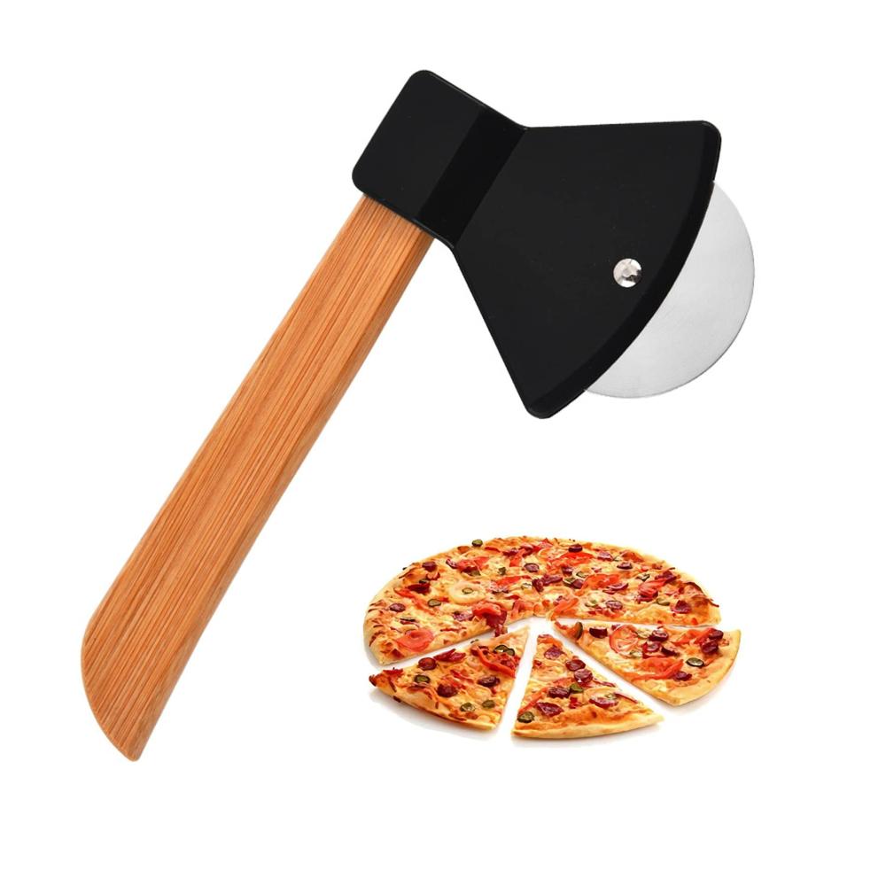 Premium Pizzaschneider Set | Pizzamesser und -roller | Präziser manueller Pizzaschneider aus Edelstahl mit Holzgriff | Ideal für Pizza Gebäck und Teig | Ergonomisches Design für m