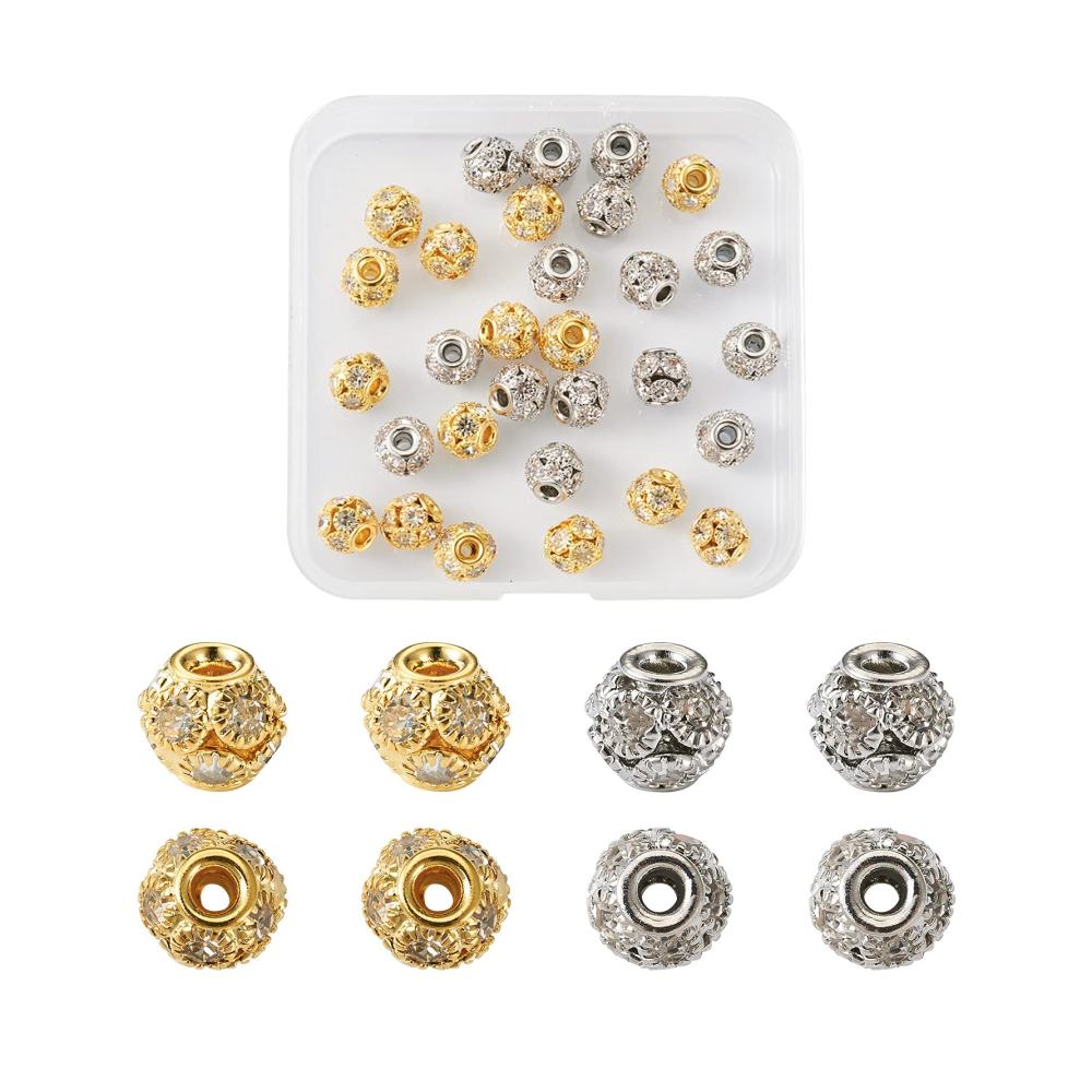 30 Stück Kristall-Strass-Rondellen-Abstandhalterperlen 8 mm - Glänzende Strass-Pavé-Fassung für exquisites Schmuckdesign - Gold & Platin - Ideal für DIY Schmuckherstellung - Loch 2 mm