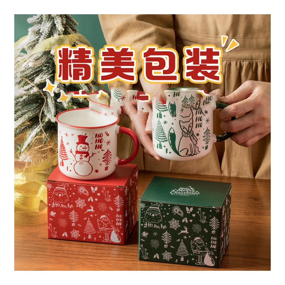 350ml Weihnachts-Keramiktasse niedliches Cartoon-Mädchen Kaffeetasse mit Deckel und rotem Löffel – Ideales Geschenk für Kaffeeliebhaber & Becher-Sammler
