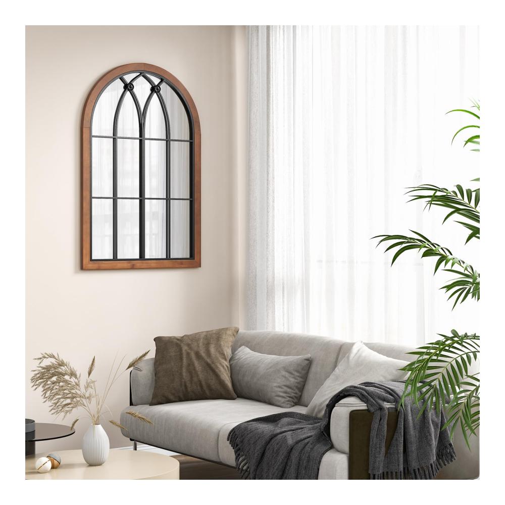 Entdecken Sie den Charme mit unserem Wandspiegel aus Tannenholz | Dekorativer Fensterspiegel mit elegantem Bogenrahmen für Wohnzimmer Schlafzimmer und Flur | Zeitlose Eleganz mit 90 x