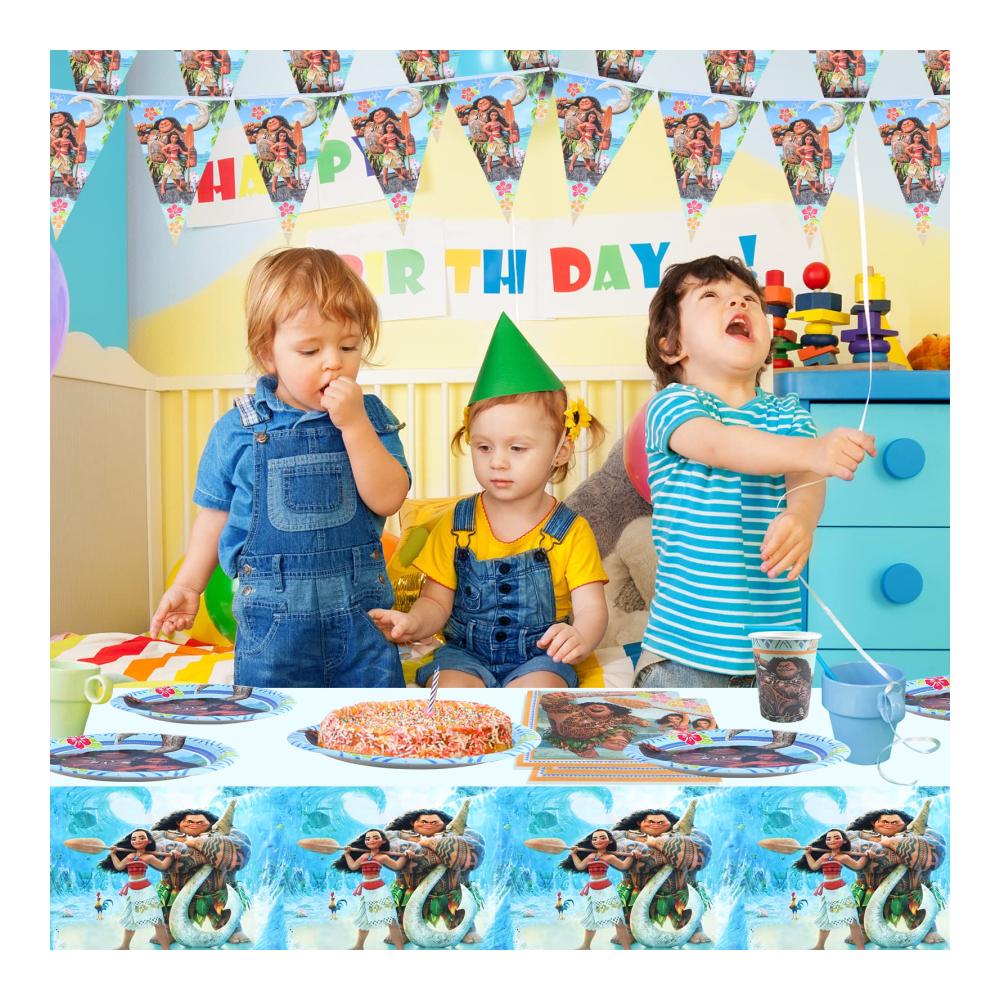Vaiana Geburtstagsdeko Set - Exklusives Moana Partygeschirr mit Banner Tischdecke und hochwertigen Tellern für einen unvergesslichen Kindergeburtstag! Perfekte Vaiana Party Dekoration mit Tassen und Servietten für eine magische Feier