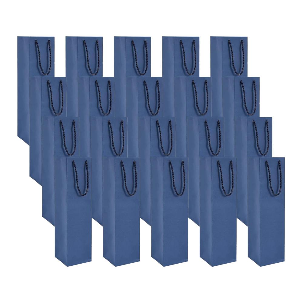 Flaschenkörbe & -träger 20 Premium Weingeschenktüten - Luxuriöse Flaschentaschen für Hochzeit Party & Weihnachten - Robuste Seilgriffe (Blau