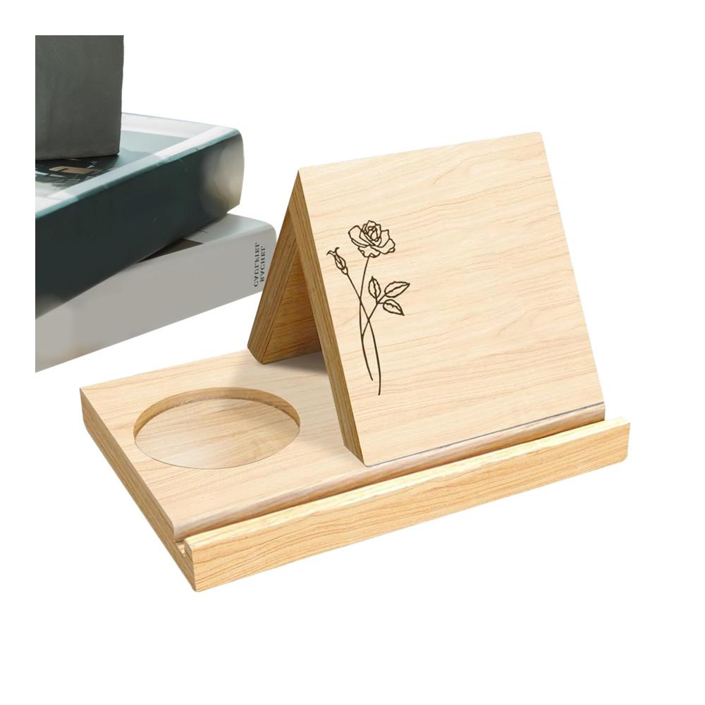 Praktischer Kochbuchhalter Dreieckiger Buchständer aus Eiche | Holz Bücherregalhalter mit Getränkehalter | DIY Buchablage für