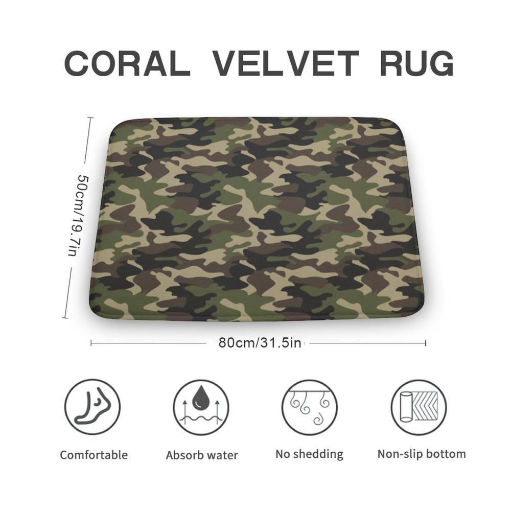 Badematte  grüner Camo-Druck Türmatte super saugfähig waschbar Teppich für Badezimmer Küche Eingang 50 x 80 cm. Fußmatten von hoher Qualität mit exklusivem Camo-Design. Entworfen um die Feuchtigkeit aufzunehmen und den Boden sauber zu halten. Ideal für Badezimmer Küche und Eingangsbereiche. Waschmaschinenfest für einfache Pflege