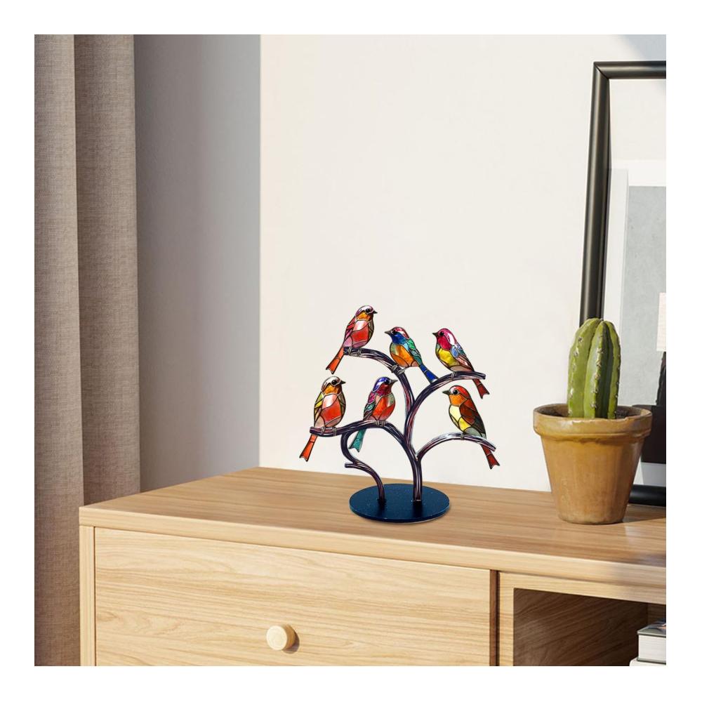Bunte Statuen Elegante Glasvögel auf Ast - Deko für Zuhause & Büro Geschenkidee - Lebendige Tischdekoration mit 6 Vögeln