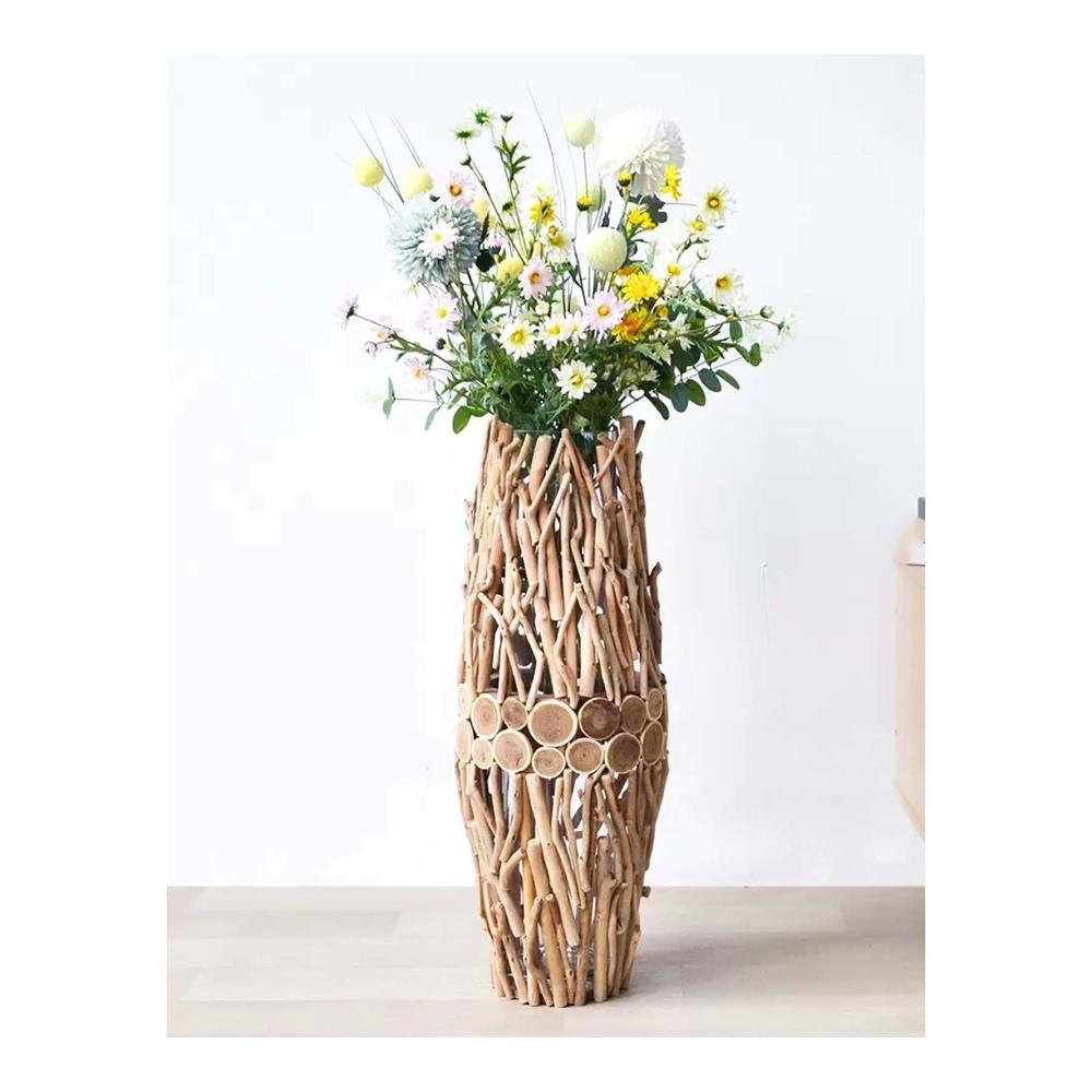 Elegante Glas-Bodenvase aus Massivholz für das Wohnzimmer - 64 cm hoch China-Stil Dekoration stilvolle Blumenvase für beeindruck